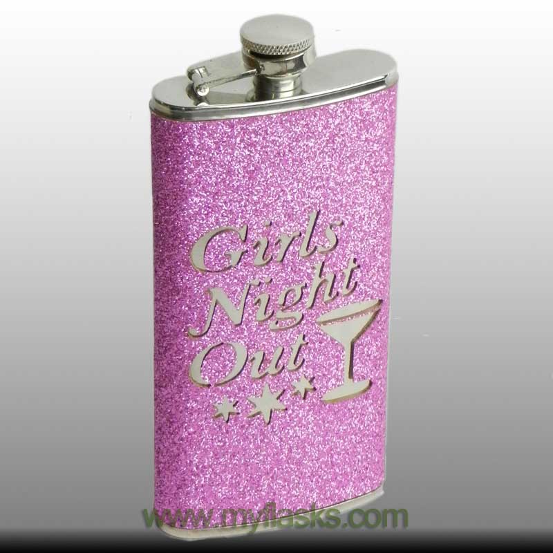 Hip Flask Stainless Steel Girls Night Out Glittery Grey
